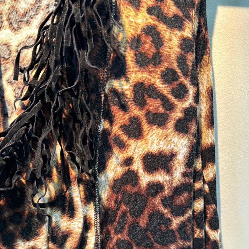 Leopard Print Fringe Vest - Picture 2 of 4